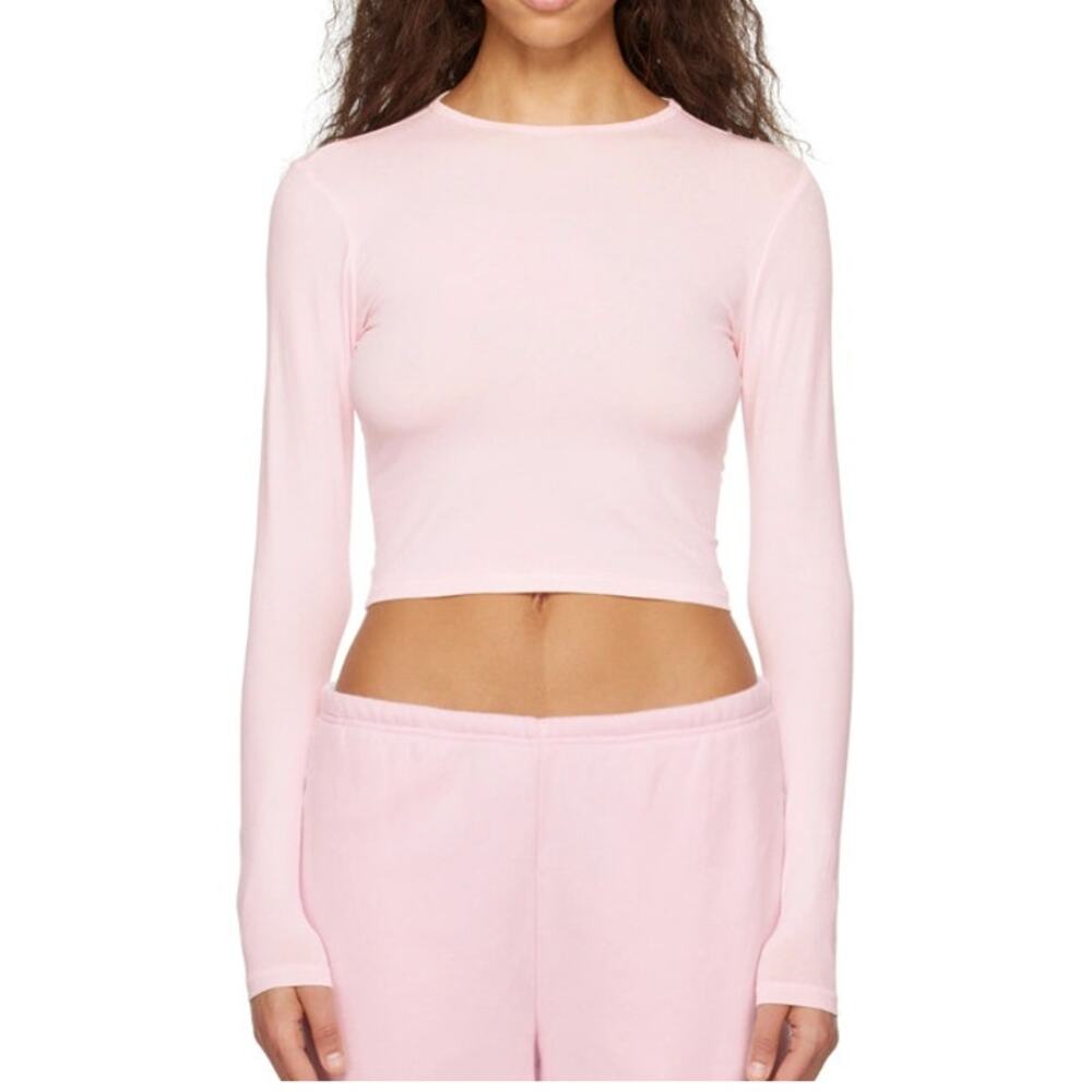 NWOT SKIMS New Vintage Cropped Pink Long Sleeve T-Shirt Women's Large Skims KimK